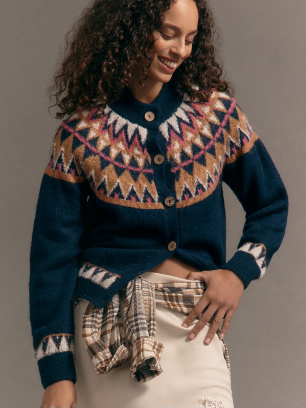 NWT Pilcro Crew-Neck Cozy Fairisle Cardigan Sweater